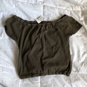 Brandy Melville Off the Shoulder Olive Crop Top